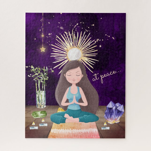 Puzzle En Paix Méditer Yoga Girl et Crystals (Vertical)
