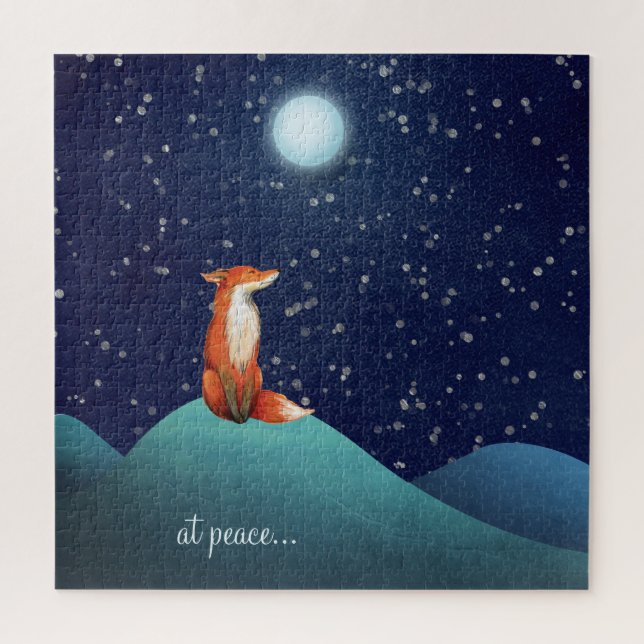 Puzzle en paix ~ Renard charmant assis sous une Pleine lu (Vertical)