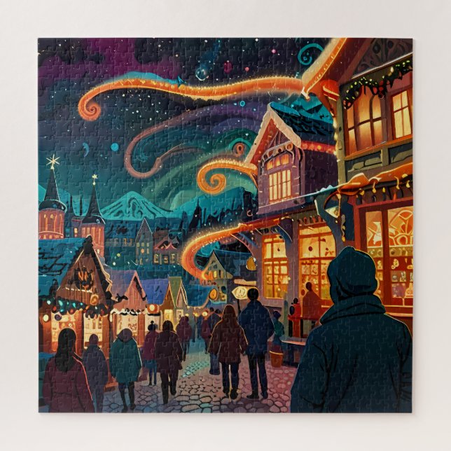 Puzzle Enchantant Marché de Noël Ville Wonderland d'hiver (Vertical)
