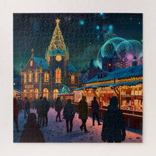 Puzzle Enchantant Marché de Noël Ville Wonderland d'hiver