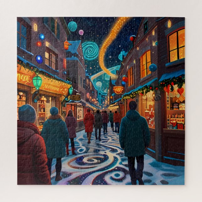 Puzzle Enchantant Marché de Noël Ville Wonderland d'hiver (Vertical)