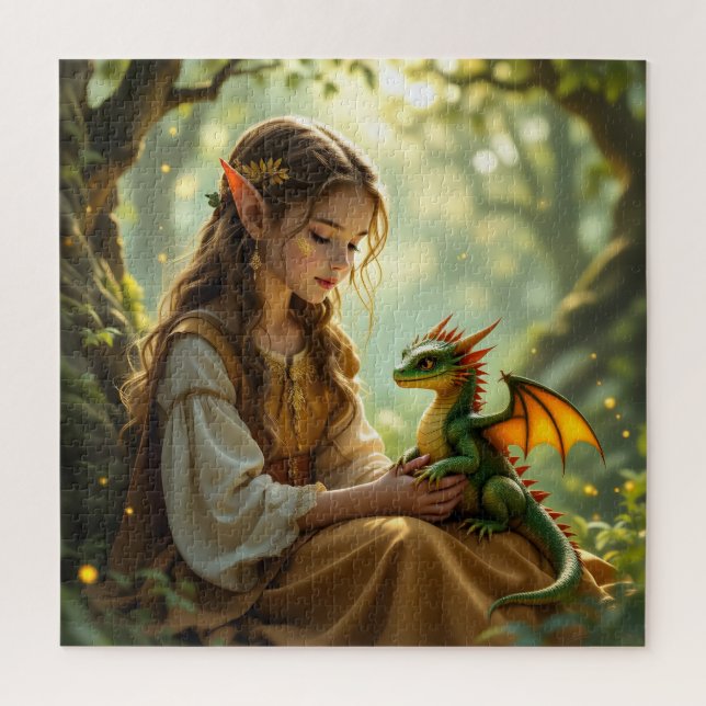 Puzzle Enchanted Elven Fairy and Dragon (Vertical)