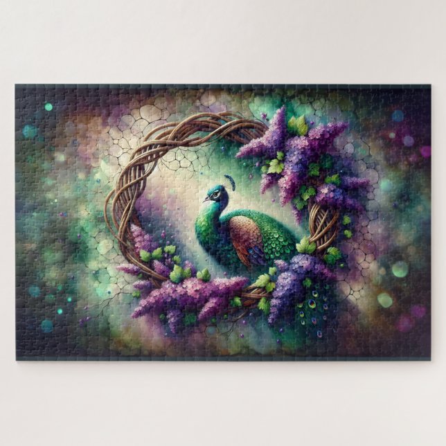 Puzzle Enchanted Peacock Floral Wreath (Horizontal)