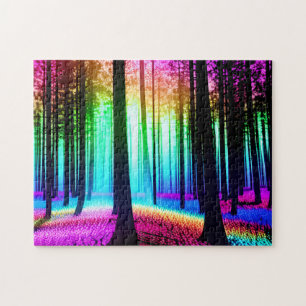Puzzle Enchantement mystique arc-en-ciel parmi les silhou