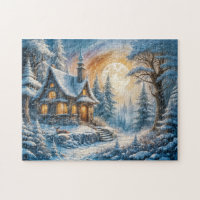 Enchanting Winter Cottage Moonlight