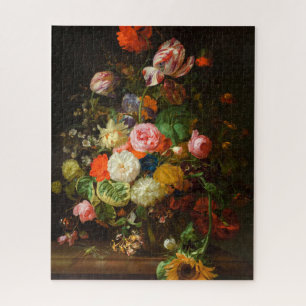 Puzzle Encore vie de roses, tulipes, un tournesol, 1710