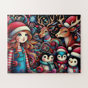 Puzzle Enfant fantaisiste, rennes et manchots