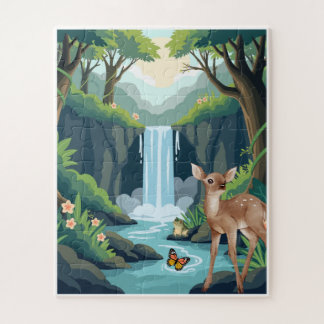 Puzzle Enfant Forêt de Cascade et Cerf Mignon