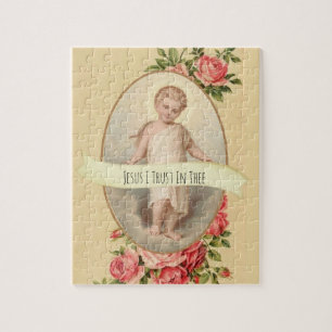 Puzzle Enfant Jésus religieux avec le rose rose et rouge