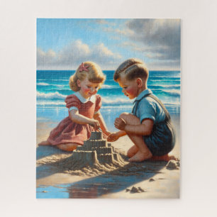 Puzzle Enfants Bâtir un château de sable sur la plage