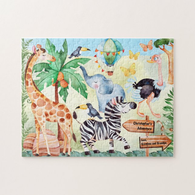 Puzzle Enfants Cute Famille Safari Animaux Personnalisés (Horizontal)