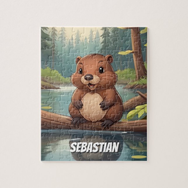 Puzzle Enfants de castor mignon personnalisés (Vertical)