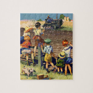 Puzzle Enfants de style rétro faisant signe à un agricult