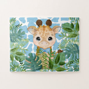 Puzzle Enfants Girafe de la Jungle Bleue avec un Nœud Pap