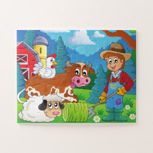Puzzle Enfants mignons Animaux de ferme colorés et fermie
