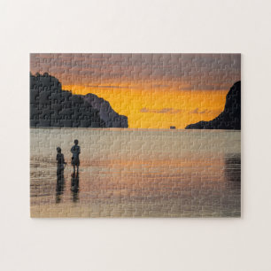 Puzzle Enfants Pêchant Au Coucher Du Soleil
