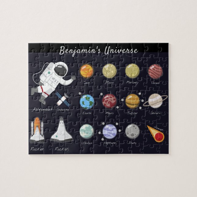 Puzzle Enfants Planètes Astronaut Monogramme Univers (Horizontal)