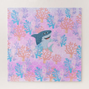 Puzzle enfants requin magique sous le dégradé de l'arc-en