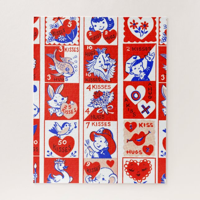 Puzzle Enfants Valentine Salutation Hugs Baisers Rouge Bl (Vertical)