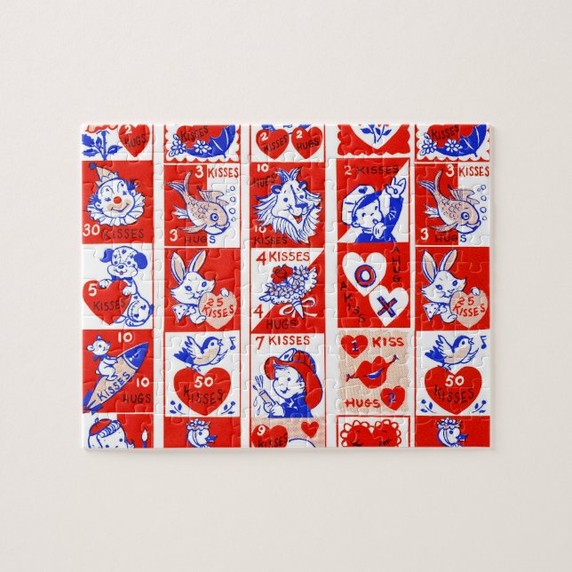 Puzzle Enfants Valentine Salutation Hugs Baisers Rouge Bl (Horizontal)