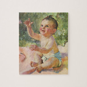 Puzzle Enfants Vintage, Bébé Fille Mignonne sur une Couve