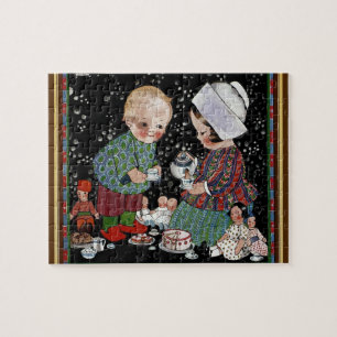 Puzzle Enfants vintages ayant une tasse de thé