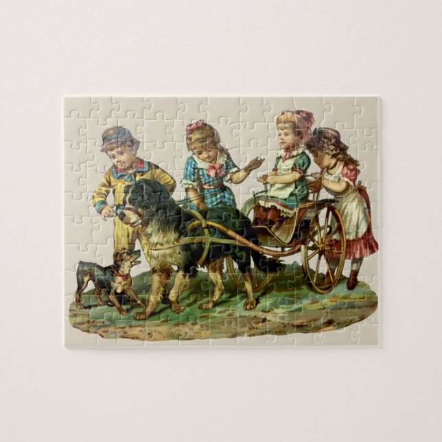 Puzzle Enfants vintages et chien Wagon (Horizontal)