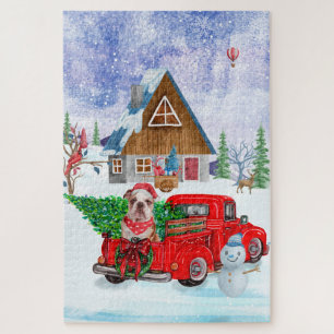 Puzzle English Bulldog In Christmas Delivery Truck Snow