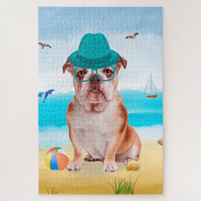 Puzzle English Bulldog on Beach (Vertical)