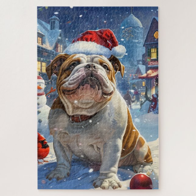 Puzzle English Bulldog Winter Wonderland Christmas Joie (Vertical)