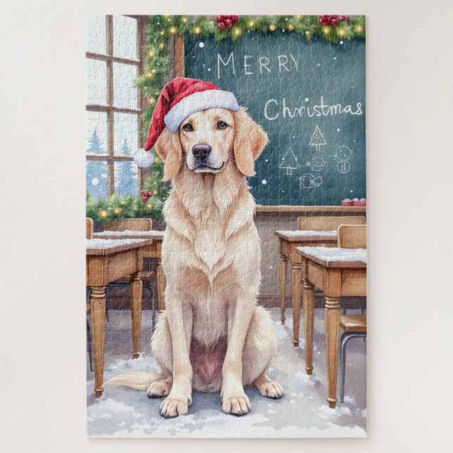 Puzzle English Setter Cozy Classroom Teacher Santa (Vertical)