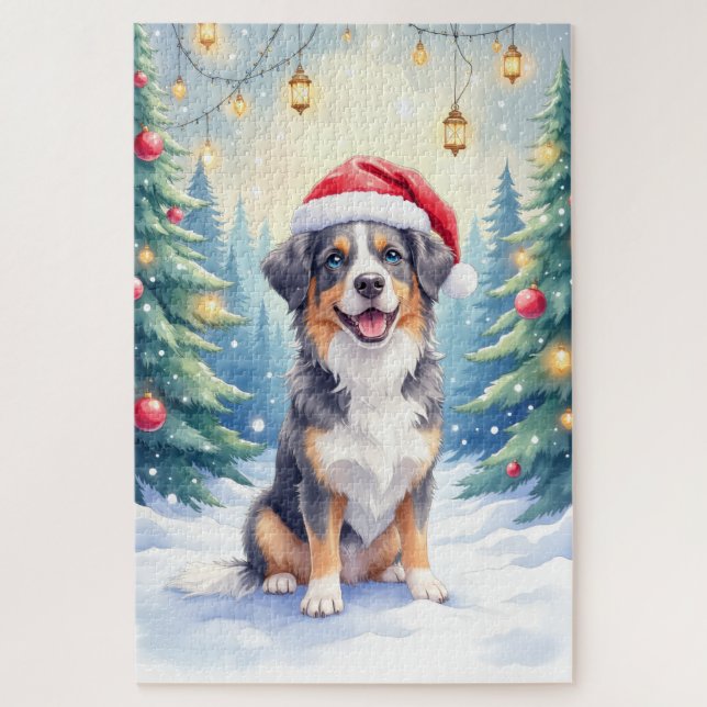 Puzzle Entlebucher Mountain Dog Snowy Forest Santa (Vertical)
