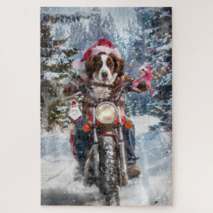 Puzzle Épagneul breton à moto Noël