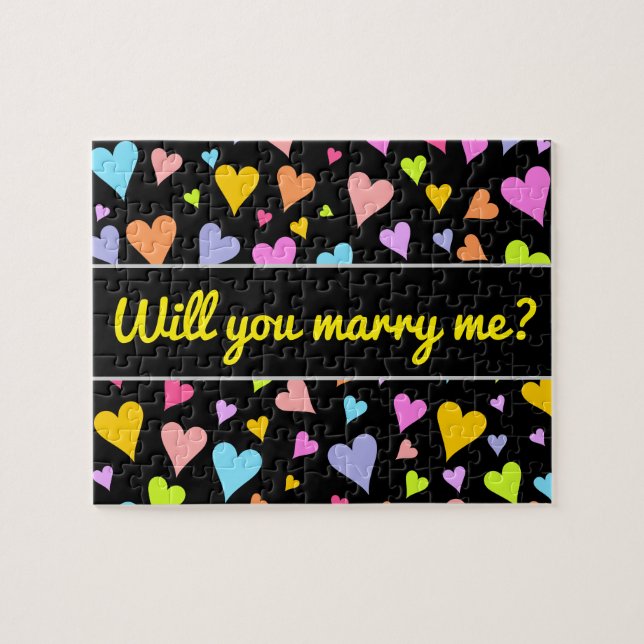 Puzzle Épouse-moi ? + Amusant, Amoureux, Motif Coeurs col (Horizontal)