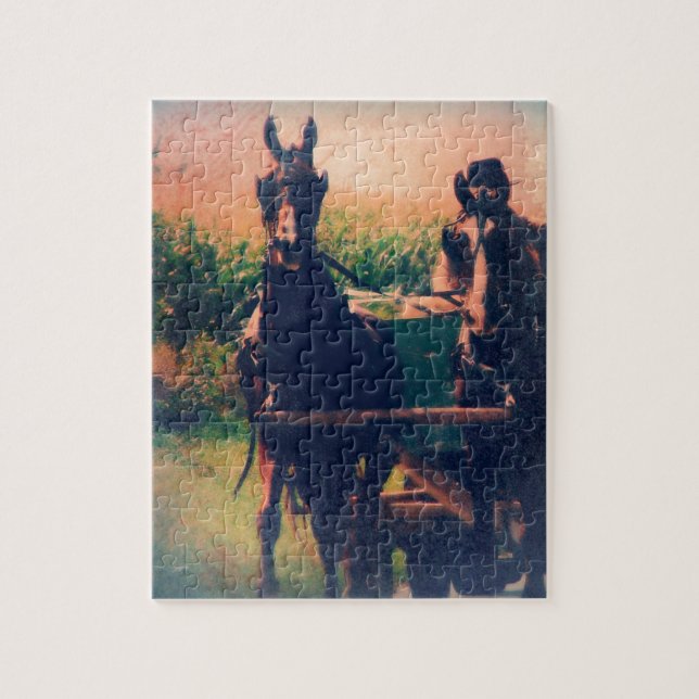 Puzzle Équipe de chevaux amish (Vertical)