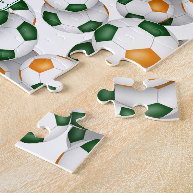 Puzzle équipe orange verte couleurs garçons filles soccer (Côté)