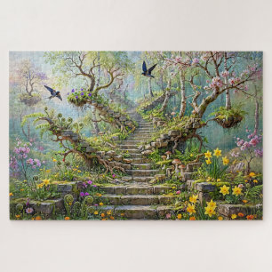 Puzzle Escalier surréaliste de printemps qui avale des fl
