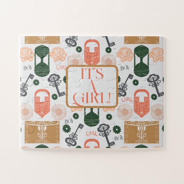 Puzzle Escape Room Genre Révéler Baby shower Fille (Horizontal)
