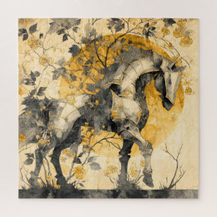 Puzzle Esprit Botanique Vintage Cheval Blanc Fleurs Vigne