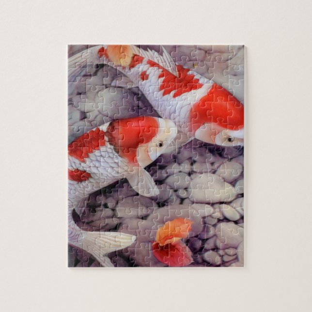 Puzzle Étang à poissons rouge et blanc de Koi (Vertical)