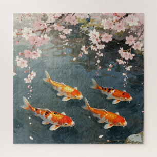 Puzzle Étang de carpes Fleur de cerisier Sérénité