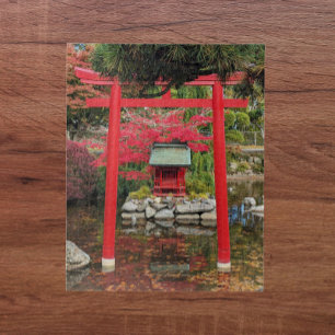 Puzzle Étang de jardin japonais porte torii rouge