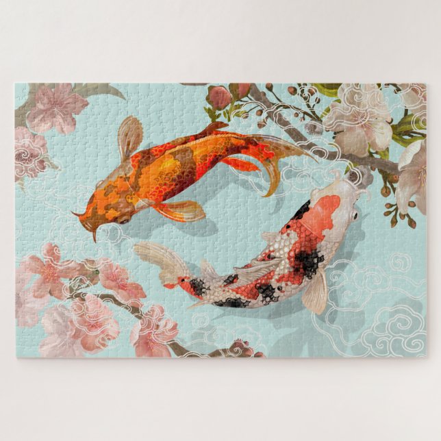 Puzzle Étang japonais de poissons Koi | Fleurs (Horizontal)