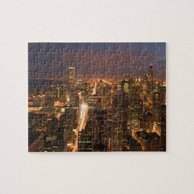 Puzzle États-Unis, Illinois, Chicago: Vue en soirée de la (Horizontal)