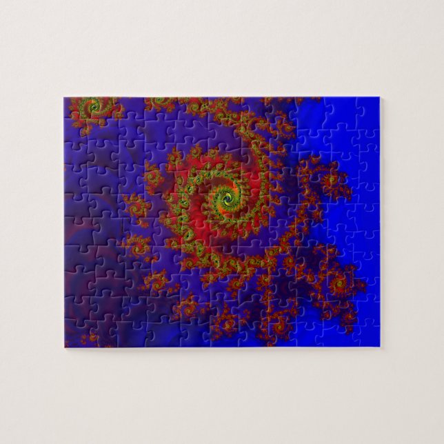 Puzzle Éternité | Art fractal bleu et rouge (Horizontal)