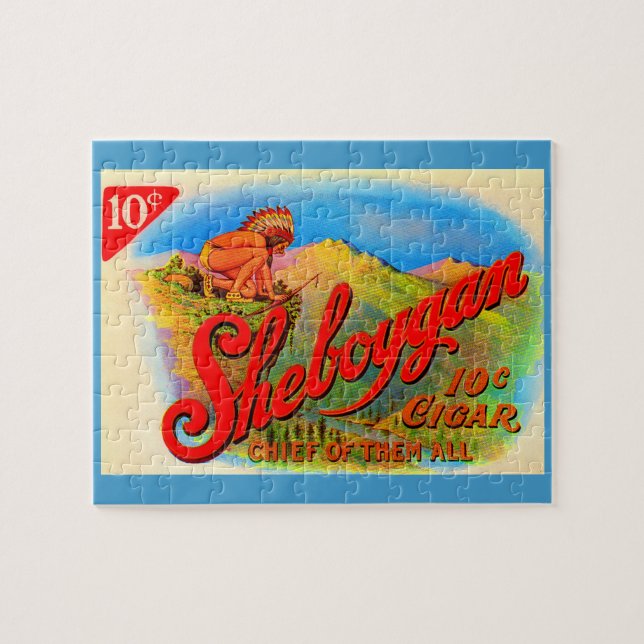 Puzzle étiquette à cigares Sheboygan dans les années 1920 (Horizontal)
