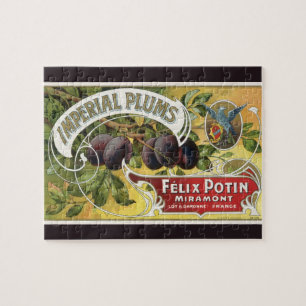 Puzzle Étiquette de caisse de fruits vintage, prunes impé