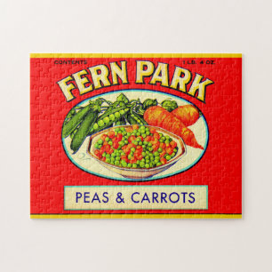 Puzzle étiquette de pois et de carottes de Fern Park dans