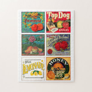 Puzzle étiquettes vintages de publicité fruitière