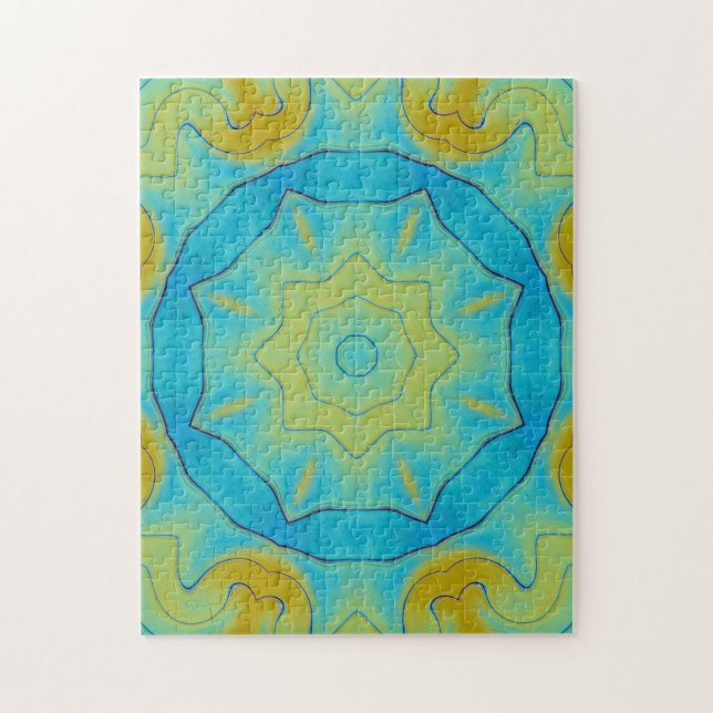 Puzzle Etoile Orientale en Bleu et Vieux Jaune Or (Vertical)